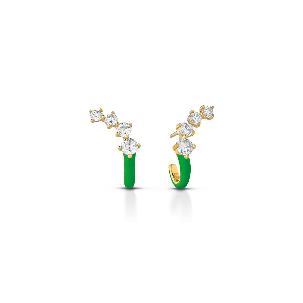 Orecchini Donna Kulto 925 Argento Dorato 925 Smalto Verde Zirconi Bianchi KE925-27